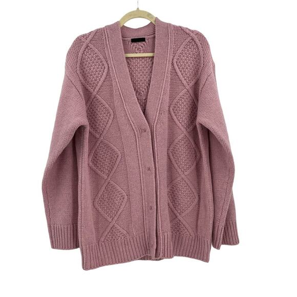 ATM Anthony Thomas Melillo Cable Knit Cardigan Sweater Pink Wool Button Med NEW - Picture 2 of 9